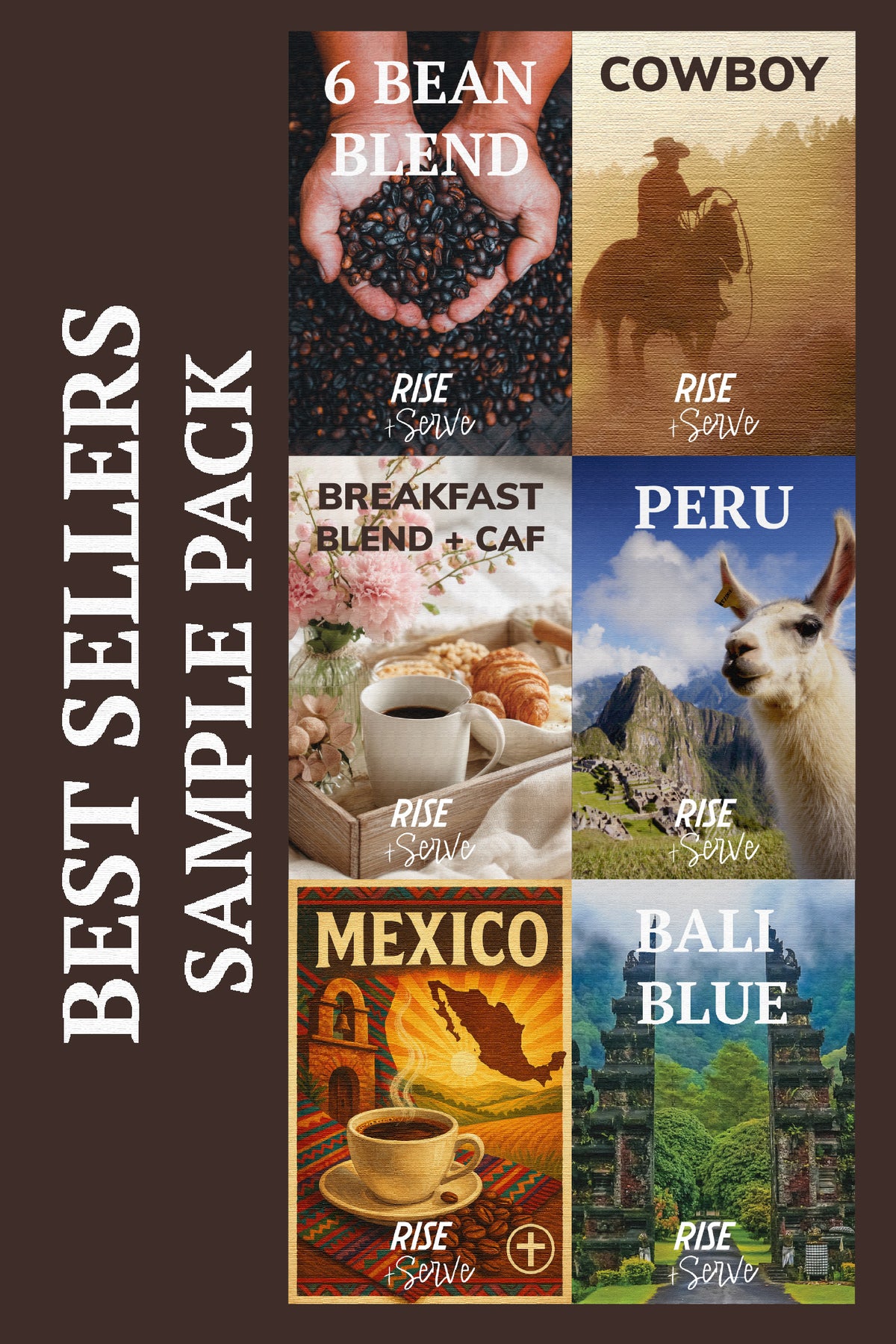 Best Sellers Sample Pack: 6Bean, Cowboy, Breakfast, Peru, Mexico, Bali